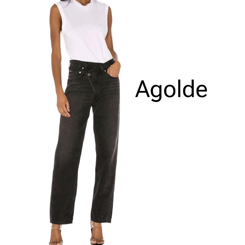 Agolde Criss Cross Black Distressed Jeans Size 26